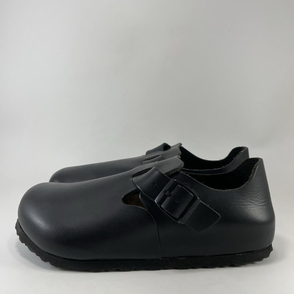 Birkenstock London Womens Size 39, 8-8.5 Black Smooth Leather Clogs Soft FB - Picture 3 of 11